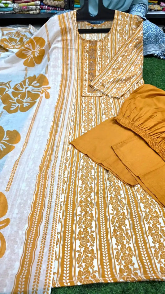 Readymade cotton suit with Plazo pant