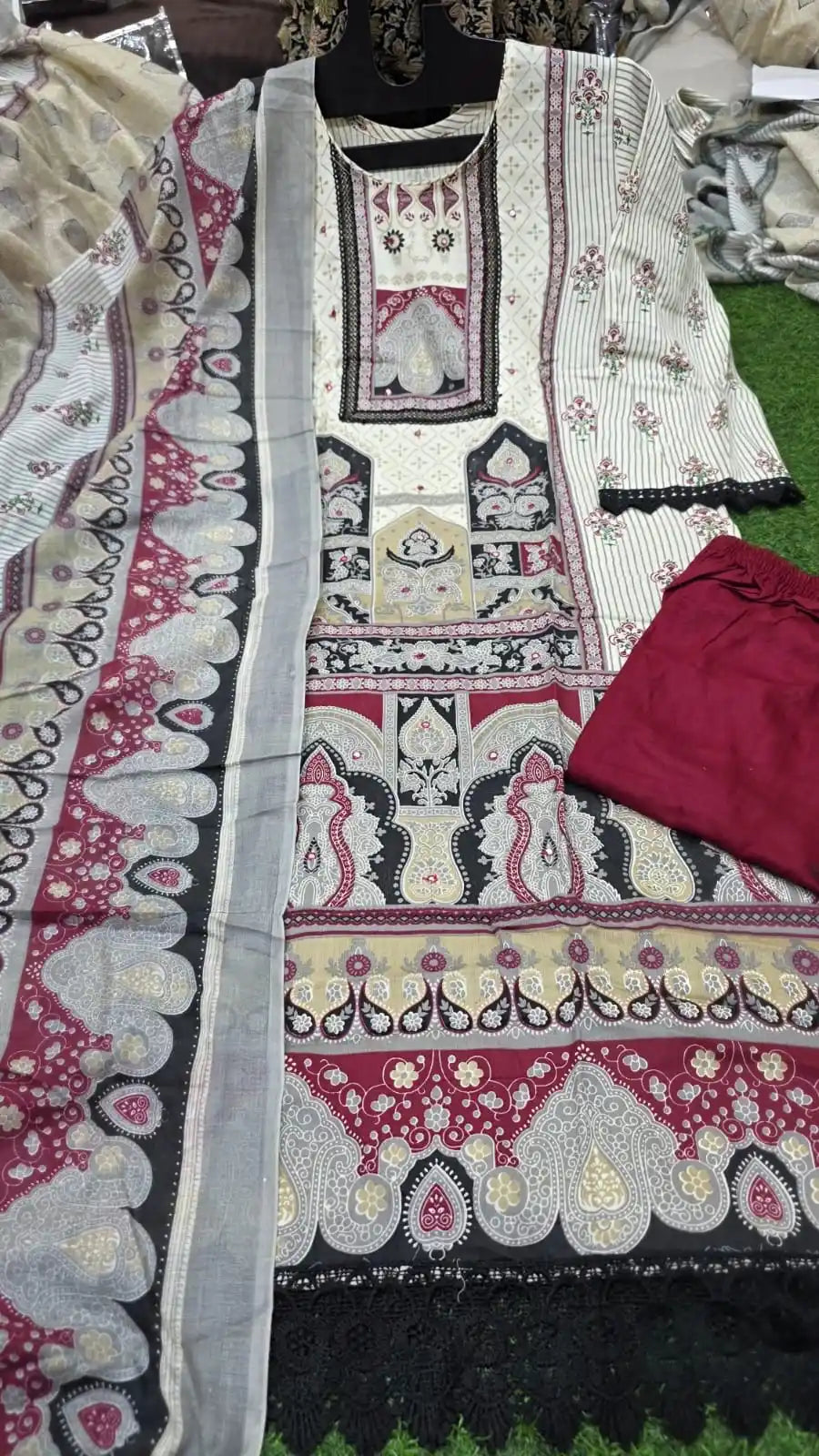 Karachi Pattern Readymade Cotton Suit With Plazo & Cotton Dupatta