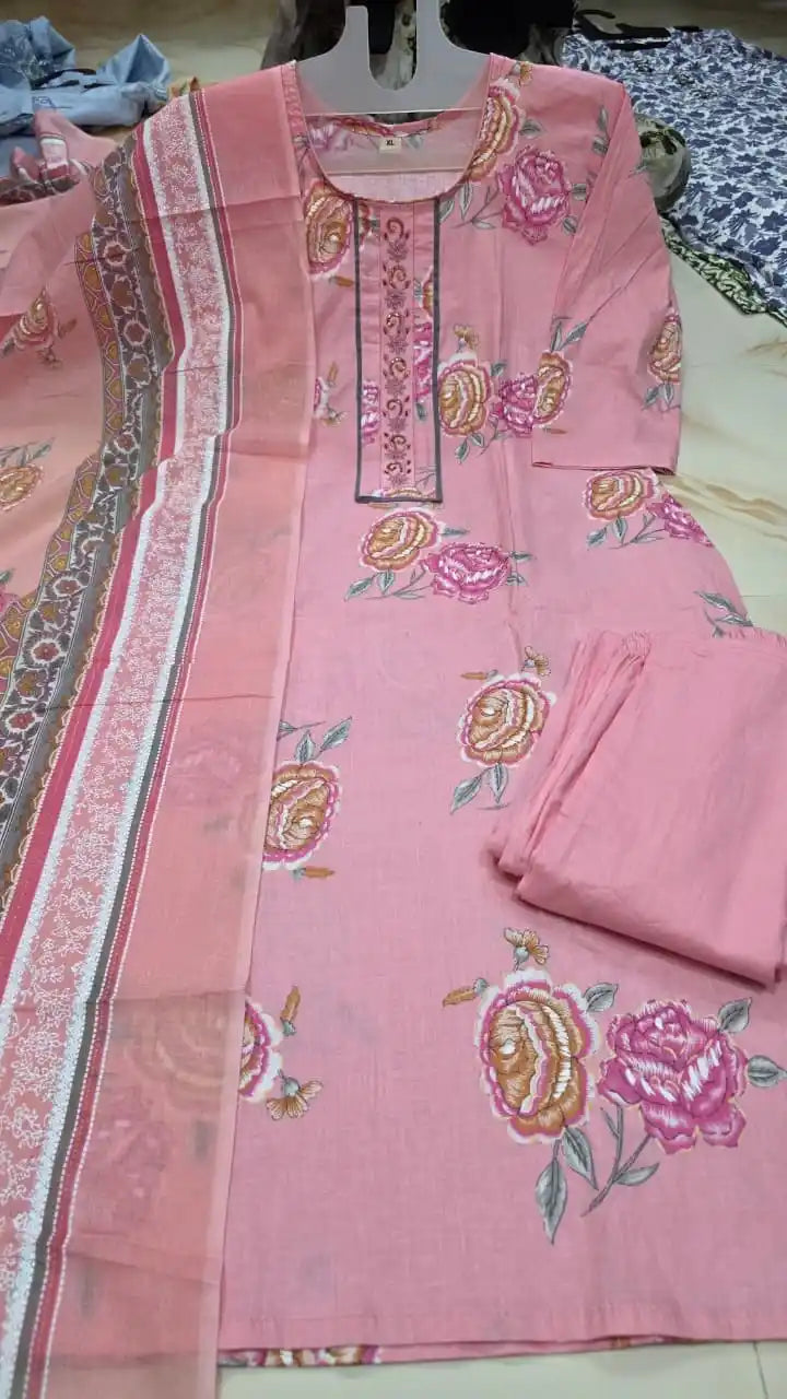 Pink Traditional Printed Cotton Pant Set - ASC Fashion Store