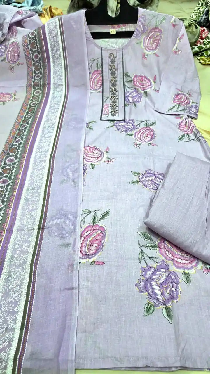 Lavender Stylish Printed Cotton Pant Set - ASC Fashion Store