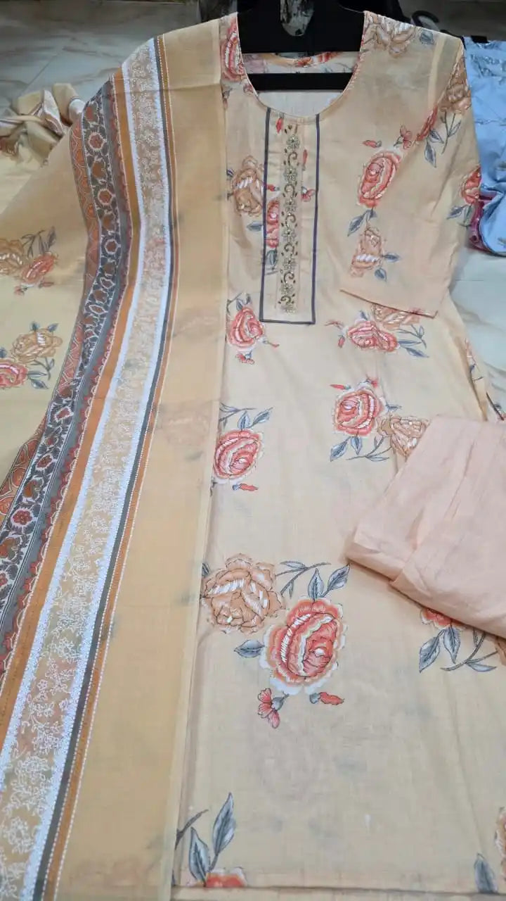 Peach Ethnic Printed Cotton Pant Set - ASC Fashion Store