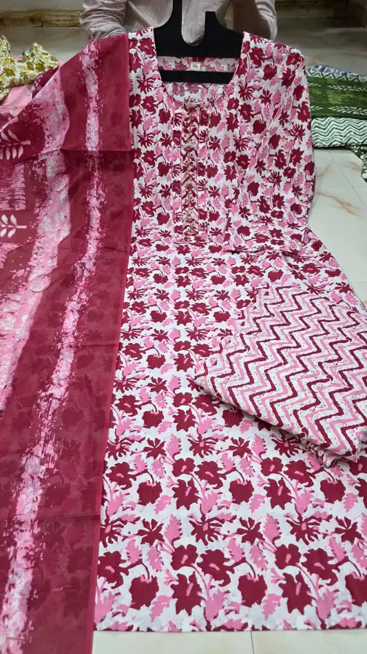 Premium Jaipuri Readymade Soft Cotton Suit With Dupatta Cotton & Cotton Pant