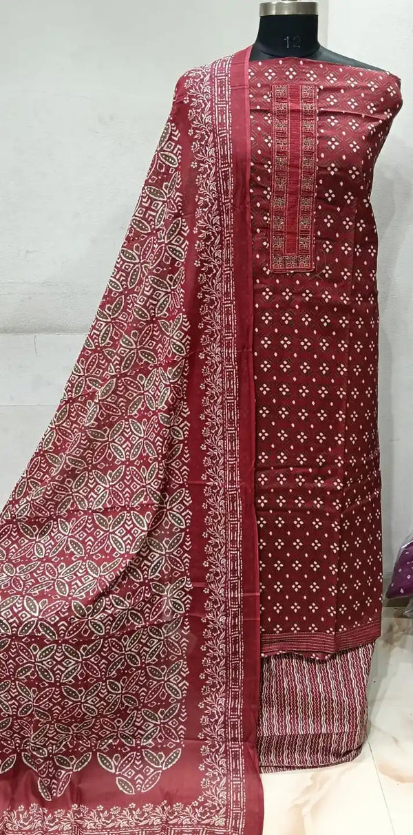 Premium Cotton Unstitched Suit With Dupatta