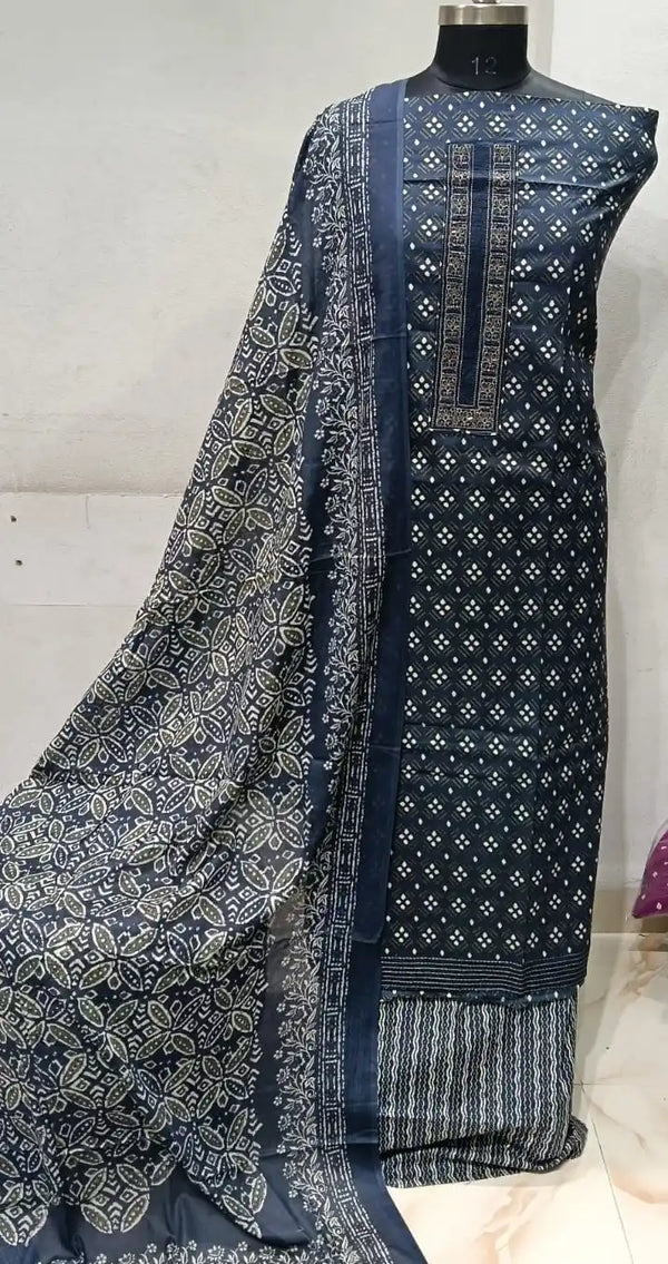 Premium Cotton Unstitched Suit With Dupatta