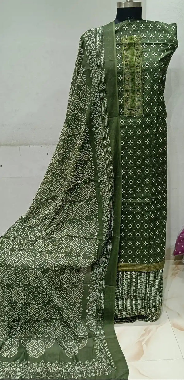 Premium Cotton Unstitched Suit With Dupatta