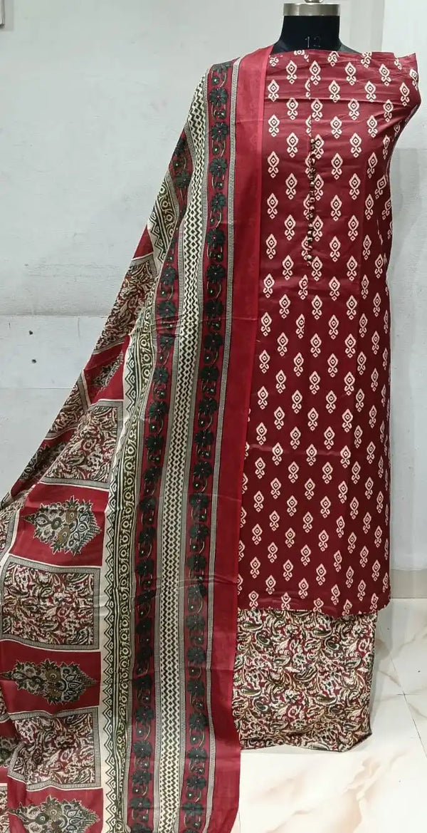 Premium Cotton Unstitched Suit With Dupatta