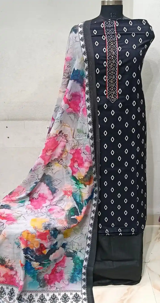 Premium Cotton Unstitched Suit With Dupatta