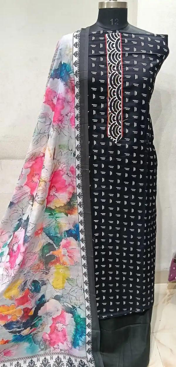 Premium Cotton Unstitched Suit With Dupatta