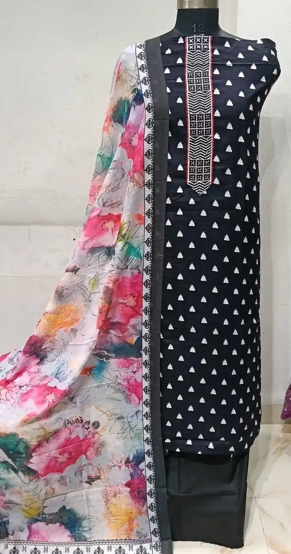 Premium Cotton Unstitched Suit With Dupatta