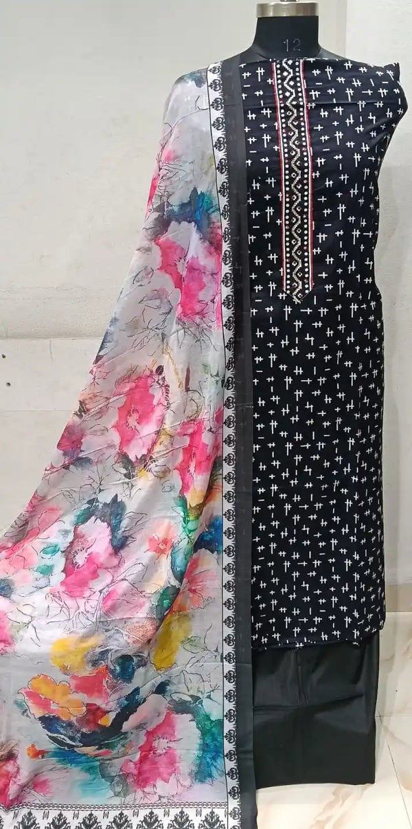 Premium Cotton Unstitched Suit With Dupatta