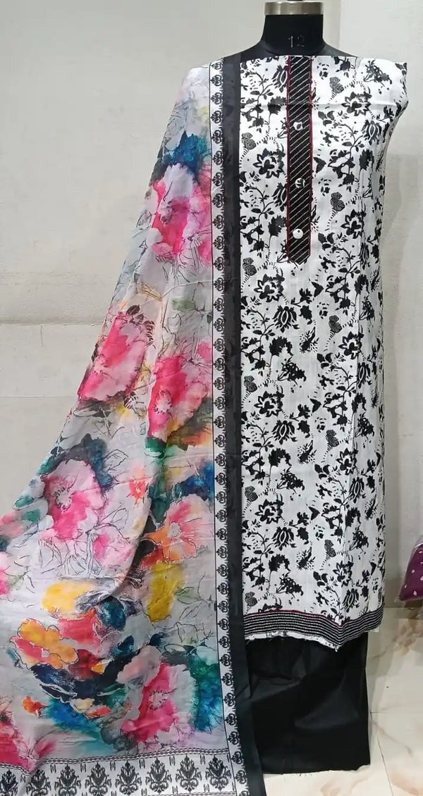 Premium Cotton Unstitched Suit With Dupatta