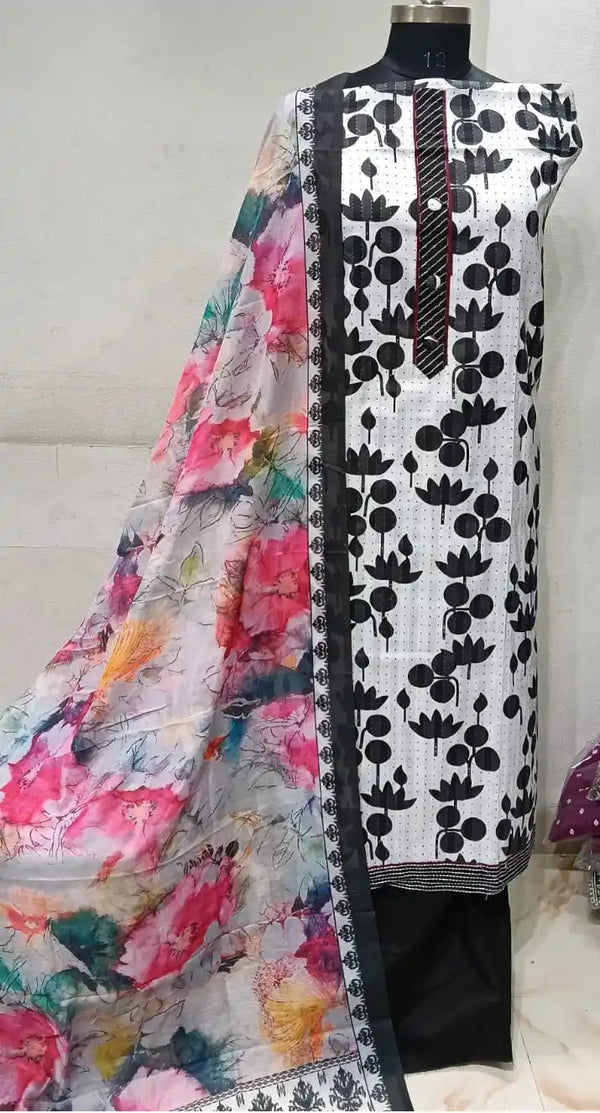 Premium Cotton Unstitched Suit With Dupatta