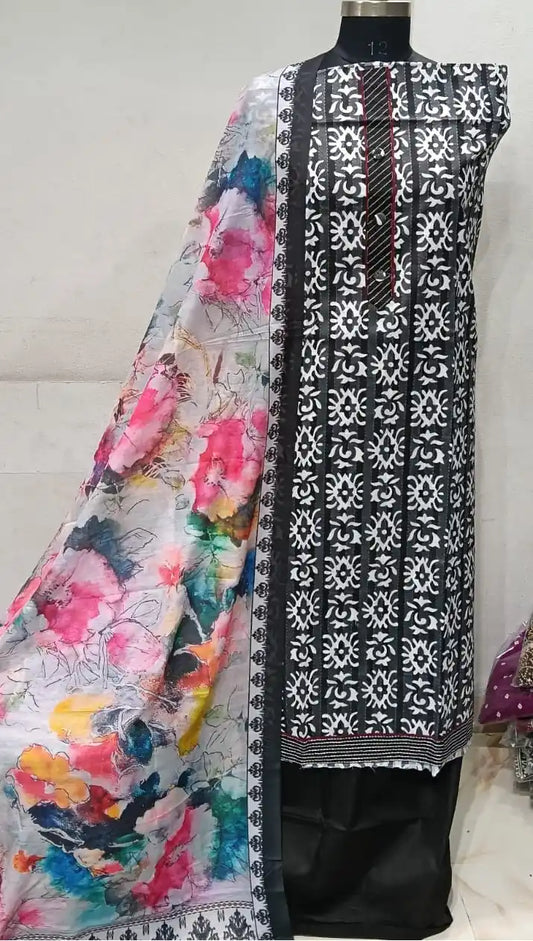 Premium Cotton Unstitched Suit With Dupatta