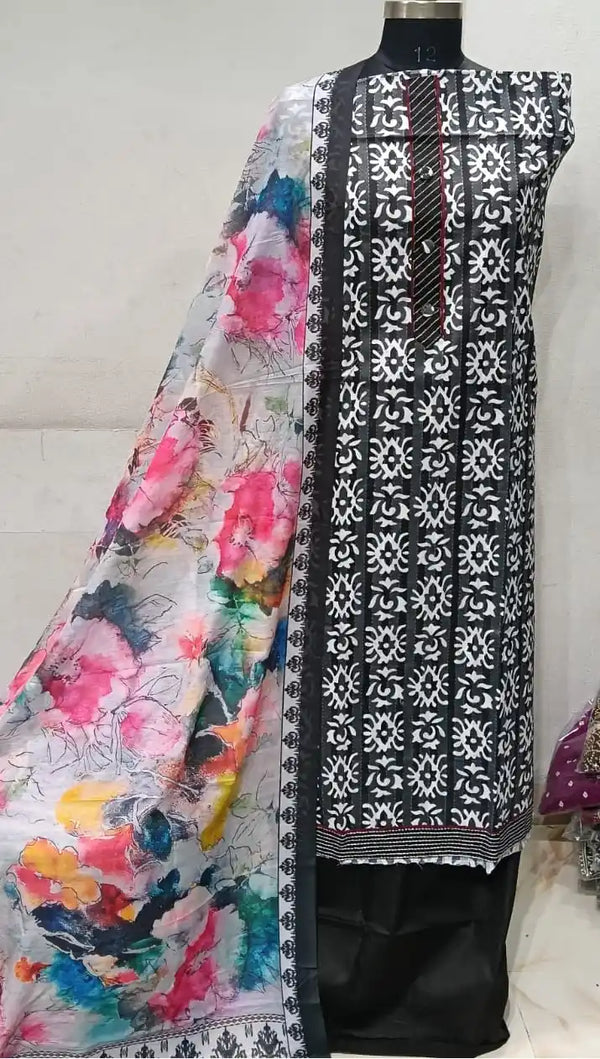 Premium Cotton Unstitched Suit With Dupatta