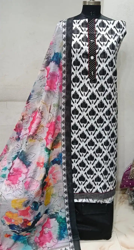 Premium Cotton Unstitched Suit With Dupatta