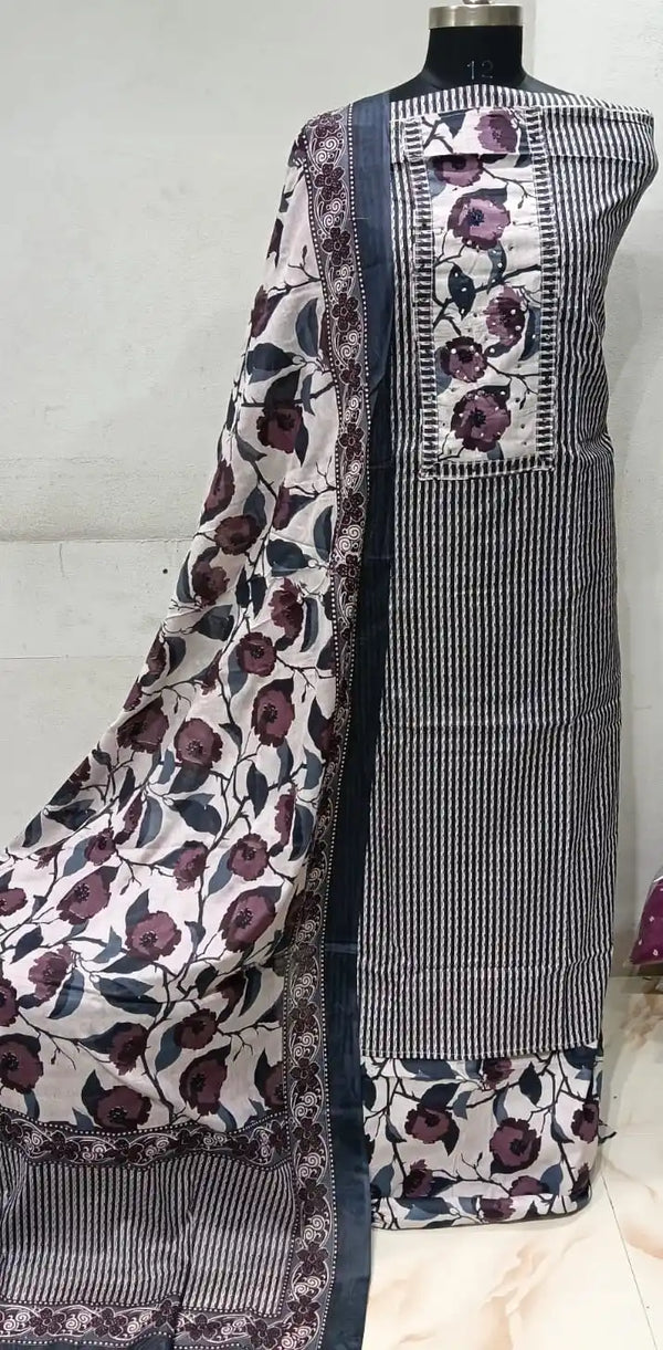 Premium Cotton Unstitched Suit With Dupatta