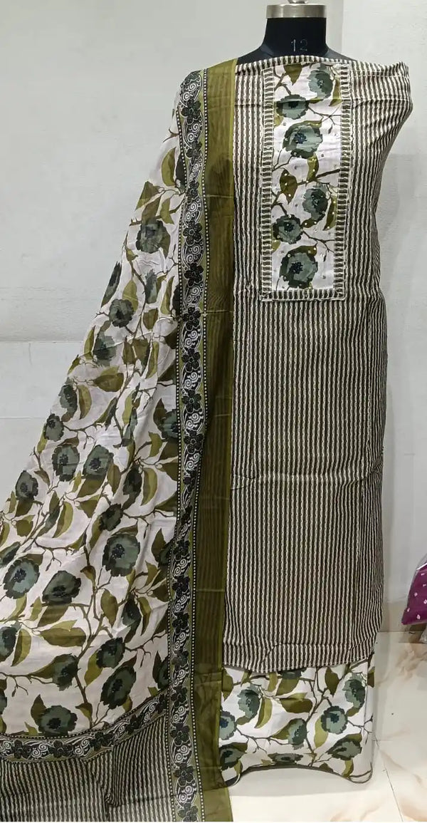 Premium Cotton Unstitched Suit With Dupatta