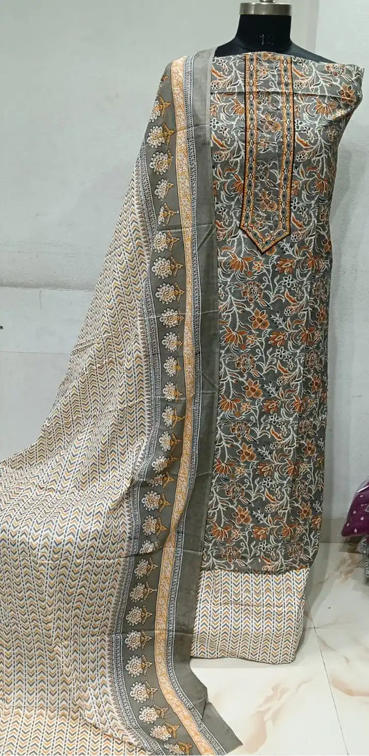 Premium Cotton Unstitched Suit With Dupatta