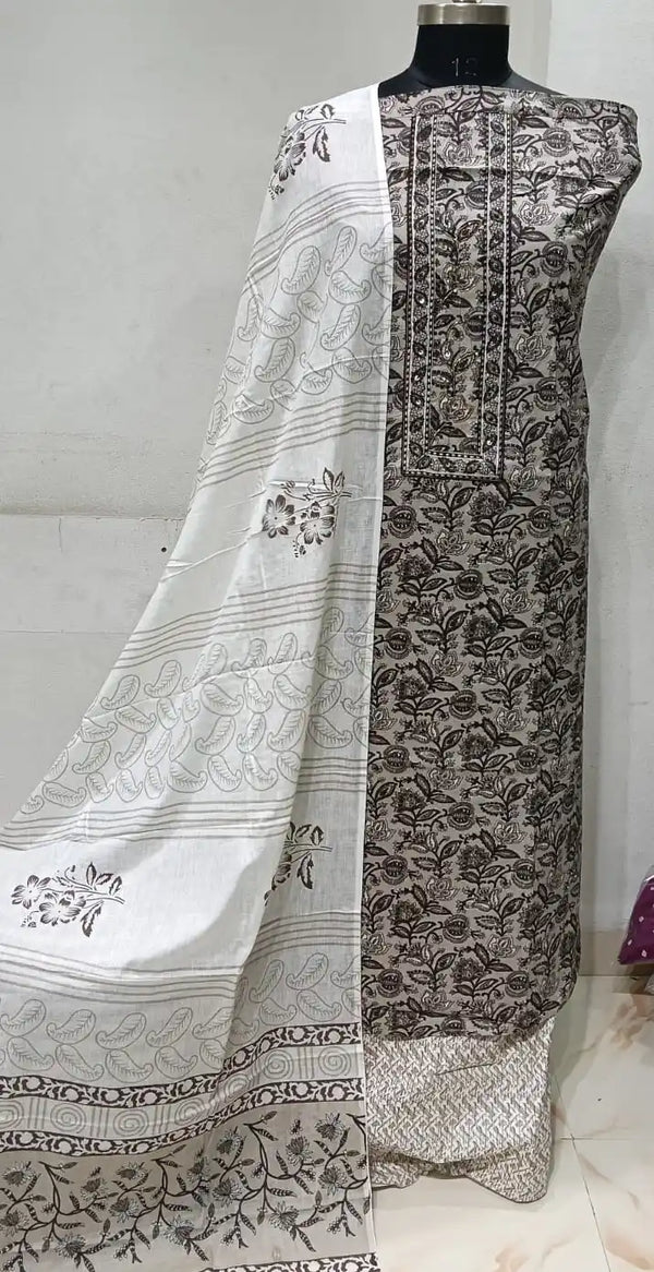 Premium Cotton Unstitched Suit With Dupatta