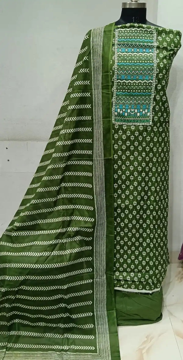 Premium Cotton Unstitched Suit With Dupatta