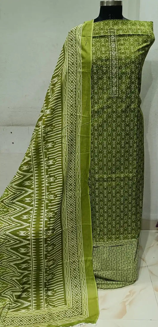 Premium Cotton Unstitched Suit With Dupatta