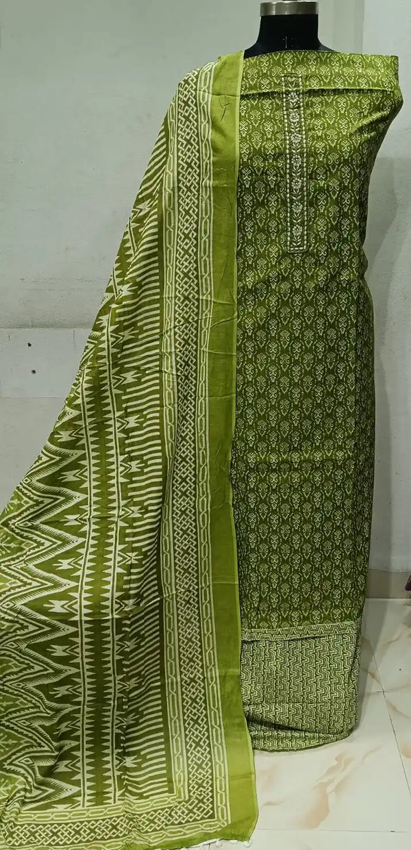 Premium Cotton Unstitched Suit With Dupatta