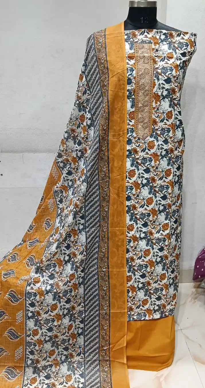 Premium Cotton Unstitched Suit With Dupatta