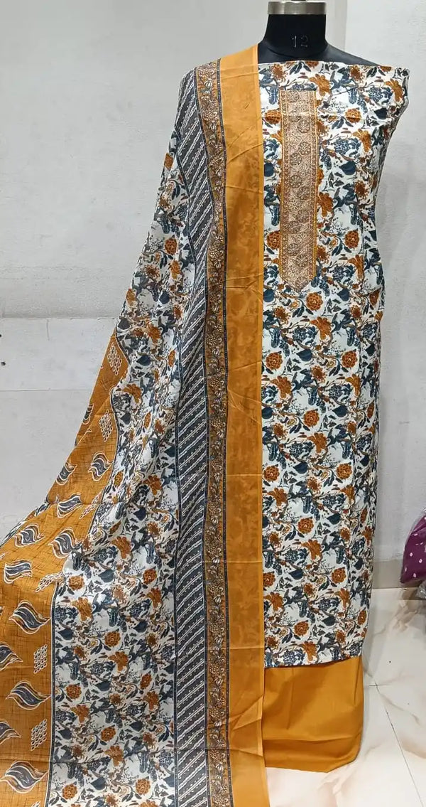 Premium Cotton Unstitched Suit With Dupatta