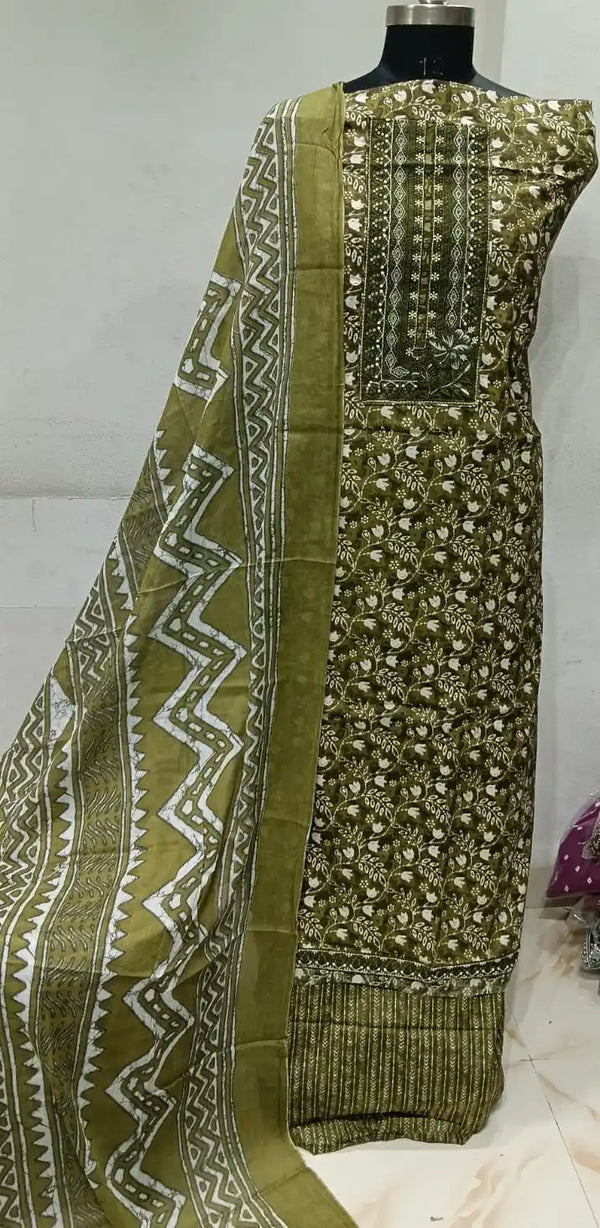Premium Cotton Unstitched Suit With Dupatta