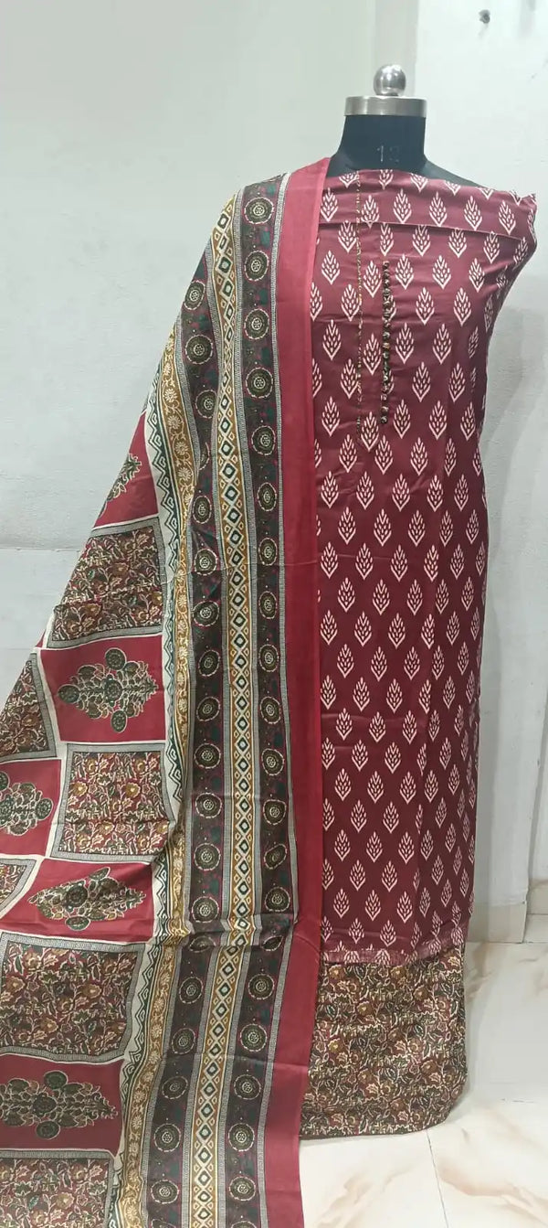 Premium Cotton Unstitched Suit With Dupatta