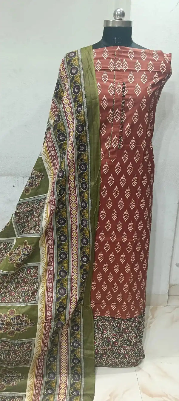 Premium Cotton Unstitched Suit With Dupatta