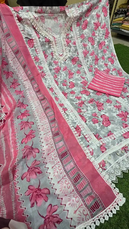 SEMI STITCHED HEAVY CROCHET LACE KARACHI PATTERN SUIT