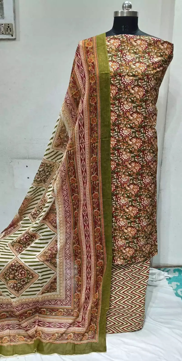Premium Cotton Unstitched Suit With Dupatta