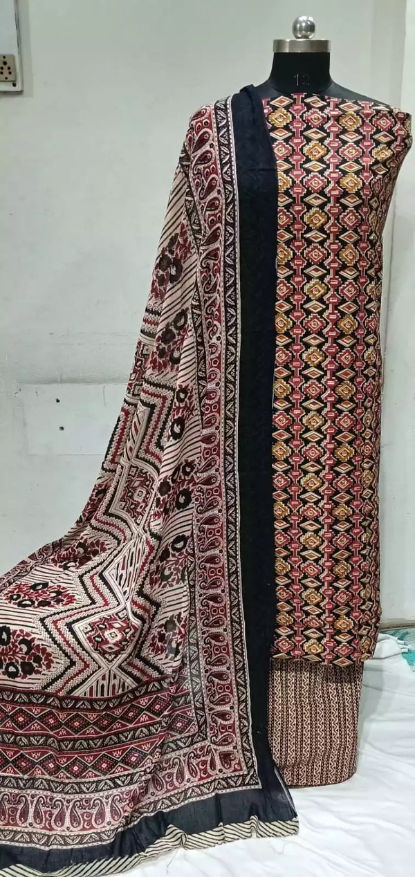 Premium Cotton Unstitched Suit With Dupatta