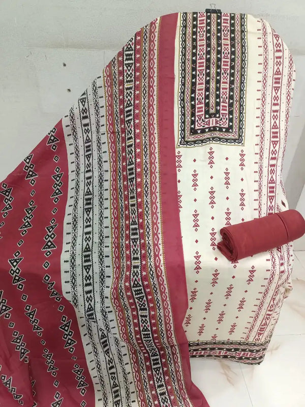 RAYON KARACHI PRINTS UNSTITCHED DRESS MATERIAL WITH COTTON DUPATTA