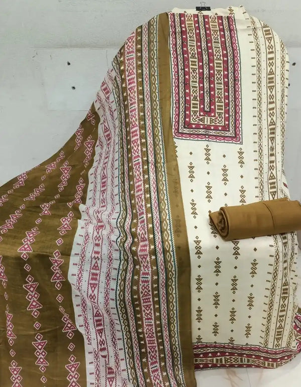 RAYON KARACHI PRINTS UNSTITCHED DRESS MATERIAL WITH COTTON DUPATTA