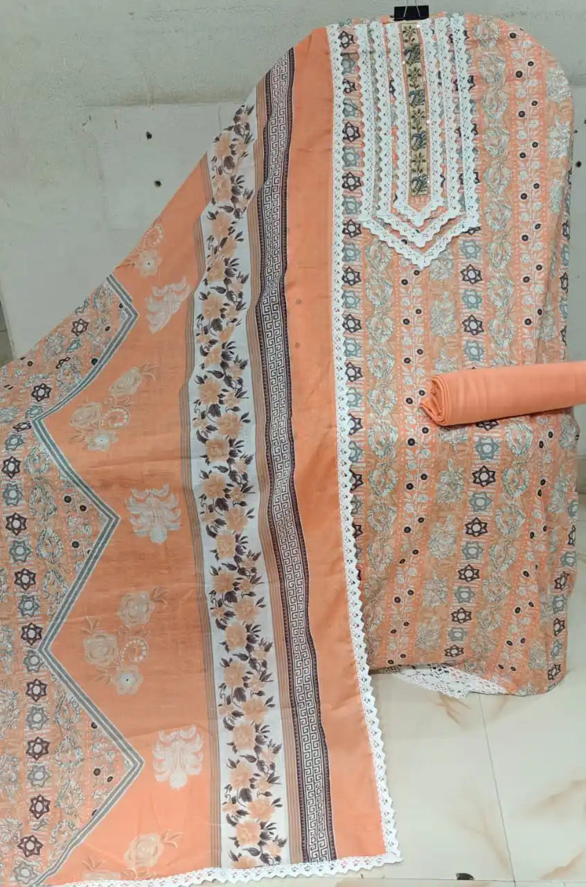 UNSTITCHED COTTON CROCHET SUIT