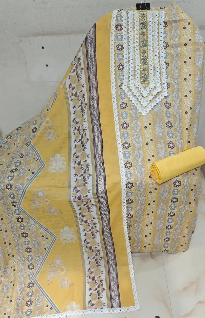 UNSTITCHED COTTON CROCHET SUIT