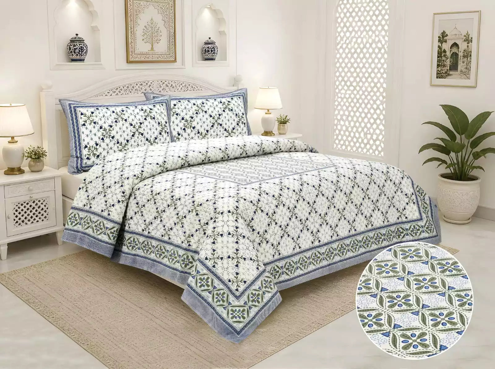 KING SIZE BEDSHEET - JAIPURI BLOCK PRINT