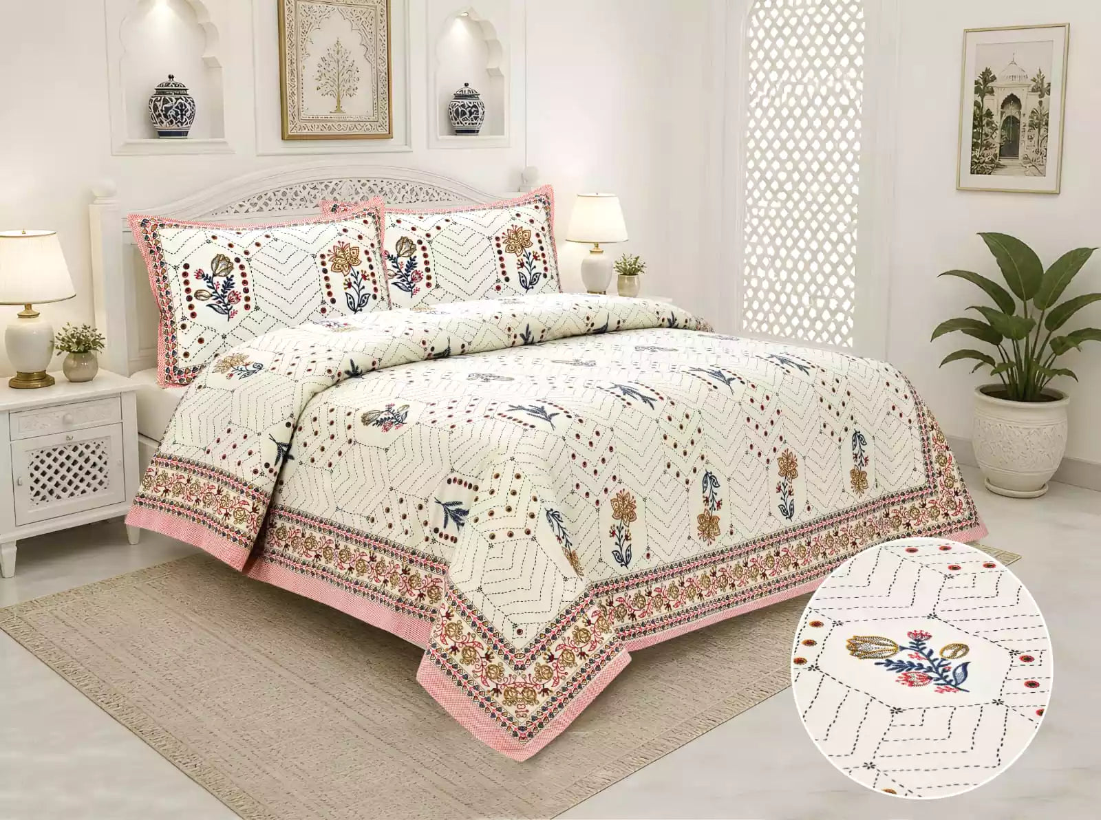KING SIZE BEDSHEET - JAIPURI BLOCK PRINT