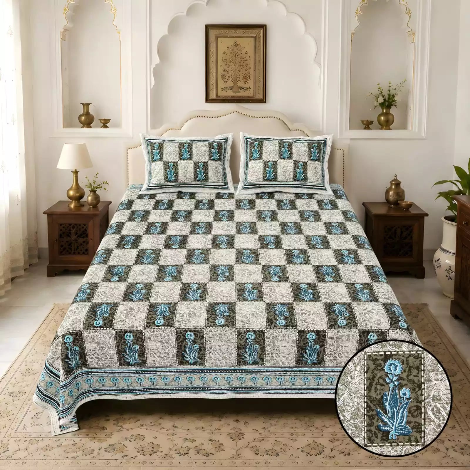 KING SIZE BEDSHEET - JAIPURI BLOCK PRINT