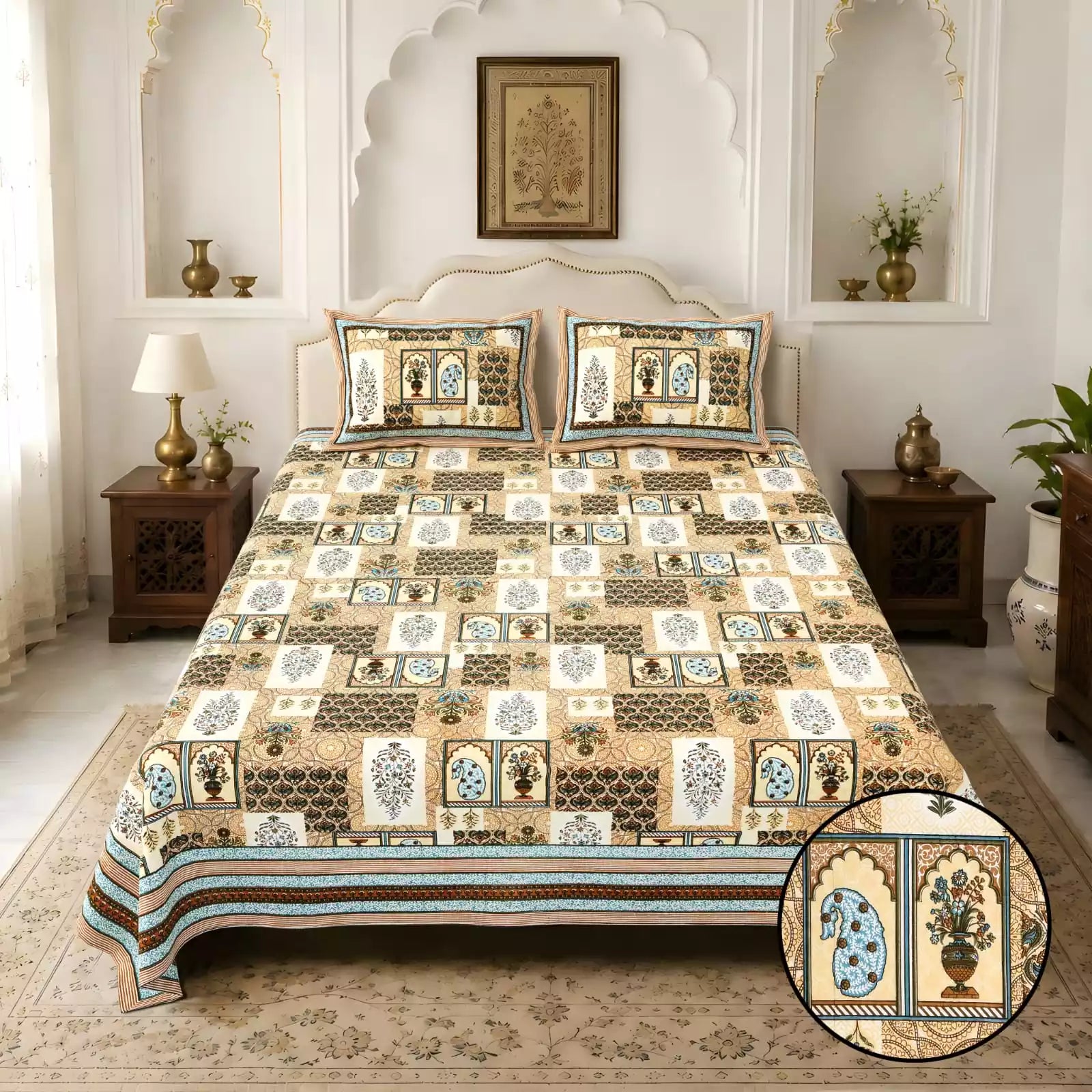 KING SIZE BEDSHEET - JAIPURI BLOCK PRINT
