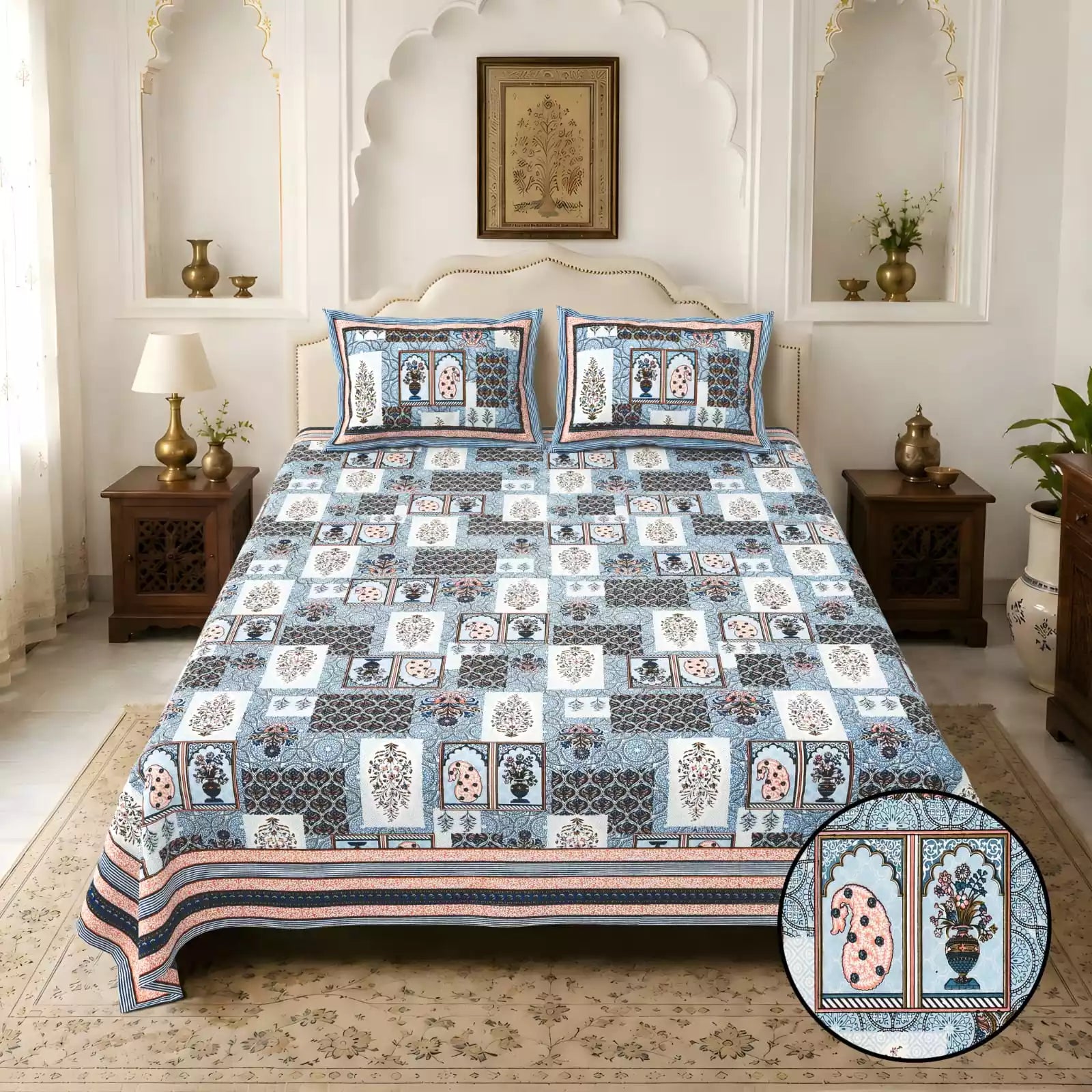 KING SIZE BEDSHEET - JAIPURI BLOCK PRINT