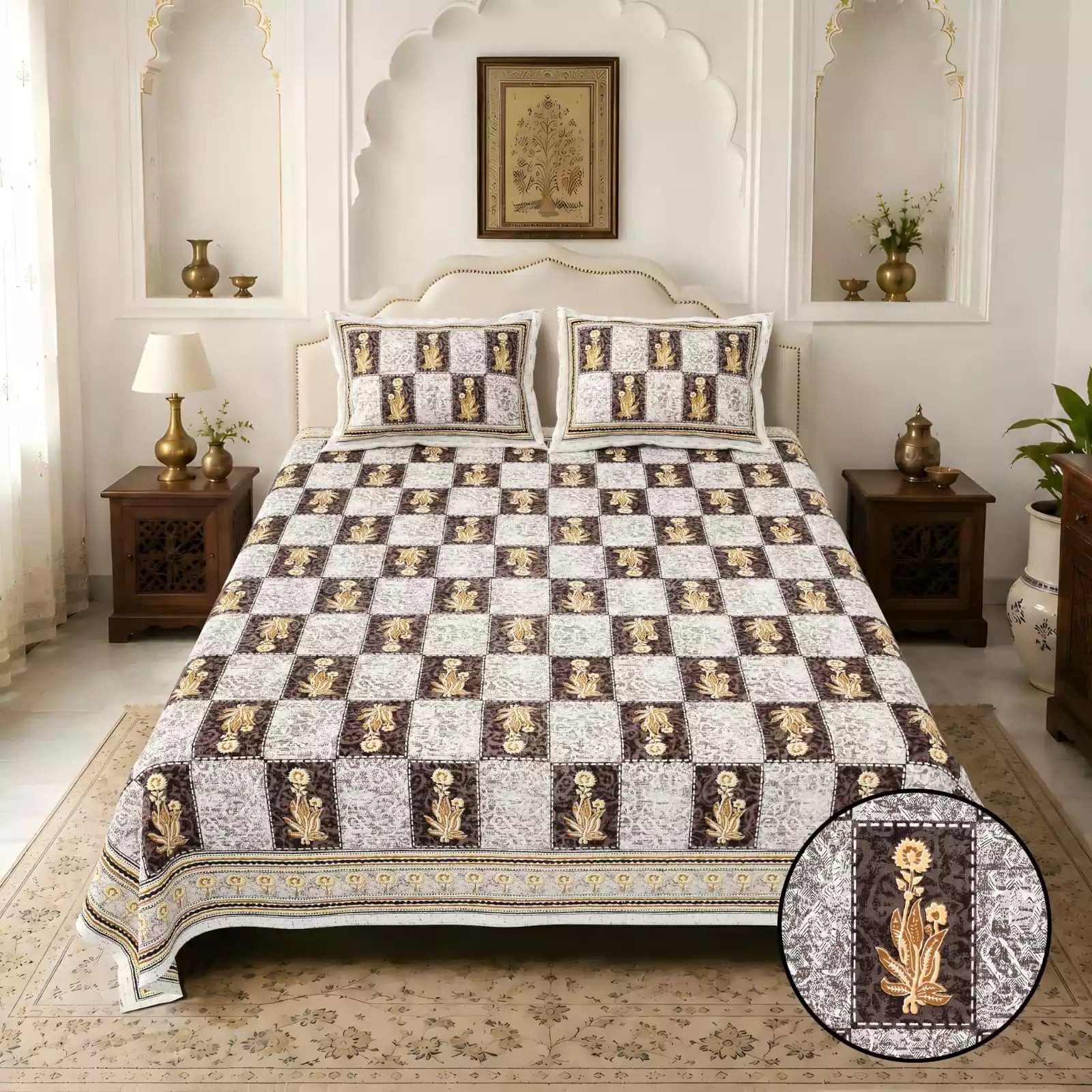 KING SIZE BEDSHEET - JAIPURI BLOCK PRINT
