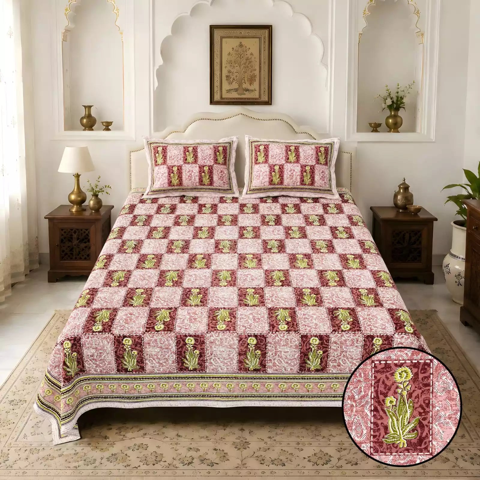 KING SIZE BEDSHEET - JAIPURI BLOCK PRINT