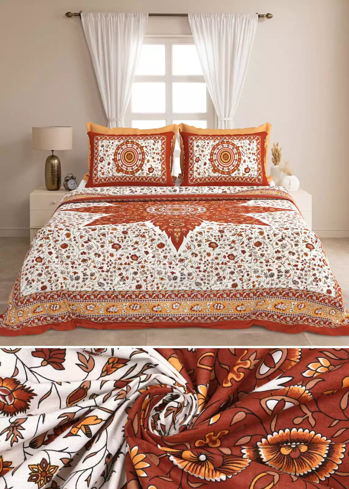KING SIZE BEDSHEET - JAIPURI BLOCK PRINT