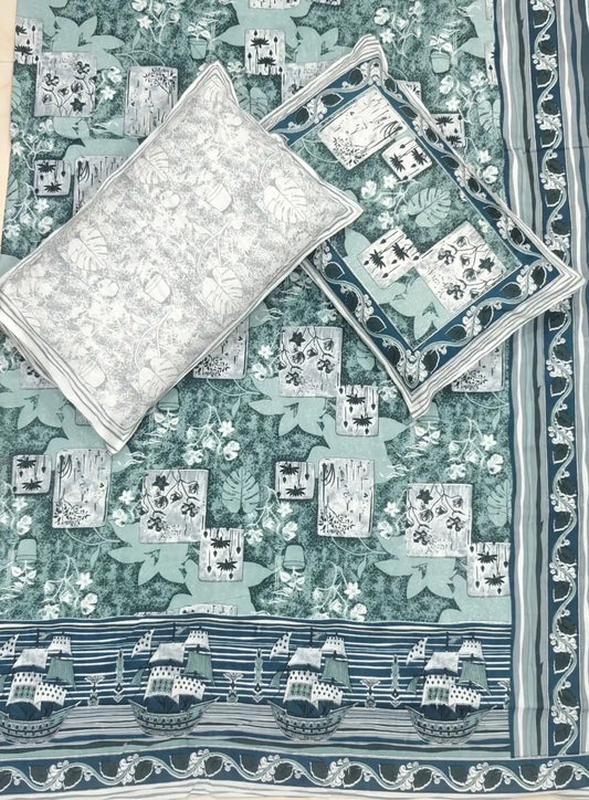 Super King Size Jaipuri Block Print Cotton Bedsheet 8x9 ft With 2 Pillow Covers by ASC Fashion Store