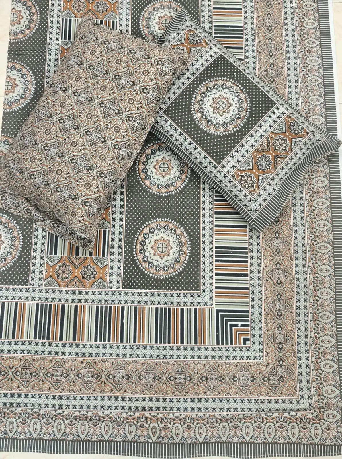 Super King Size Jaipuri Block Print Cotton Bedsheet 8x9 ft With 2 Pillow Covers by ASC Fashion Store