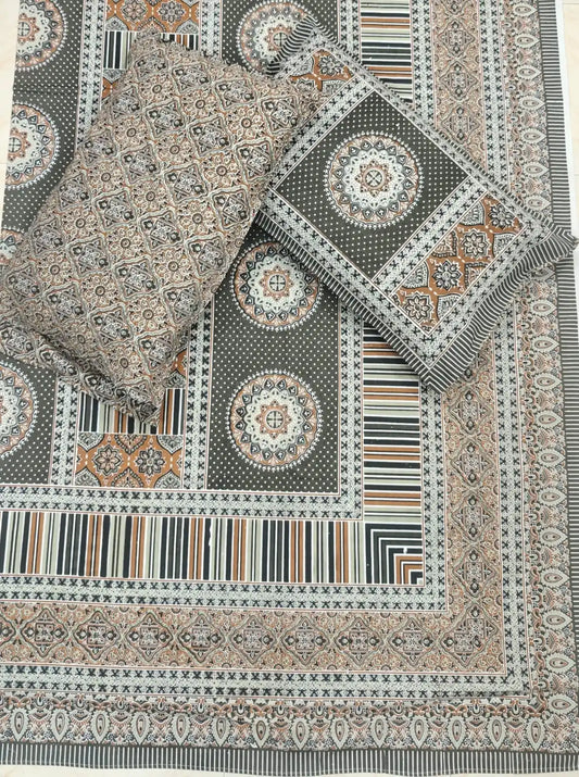 Super King Size Jaipuri Block Print Cotton Bedsheet 8x9 ft With 2 Pillow Covers by ASC Fashion Store