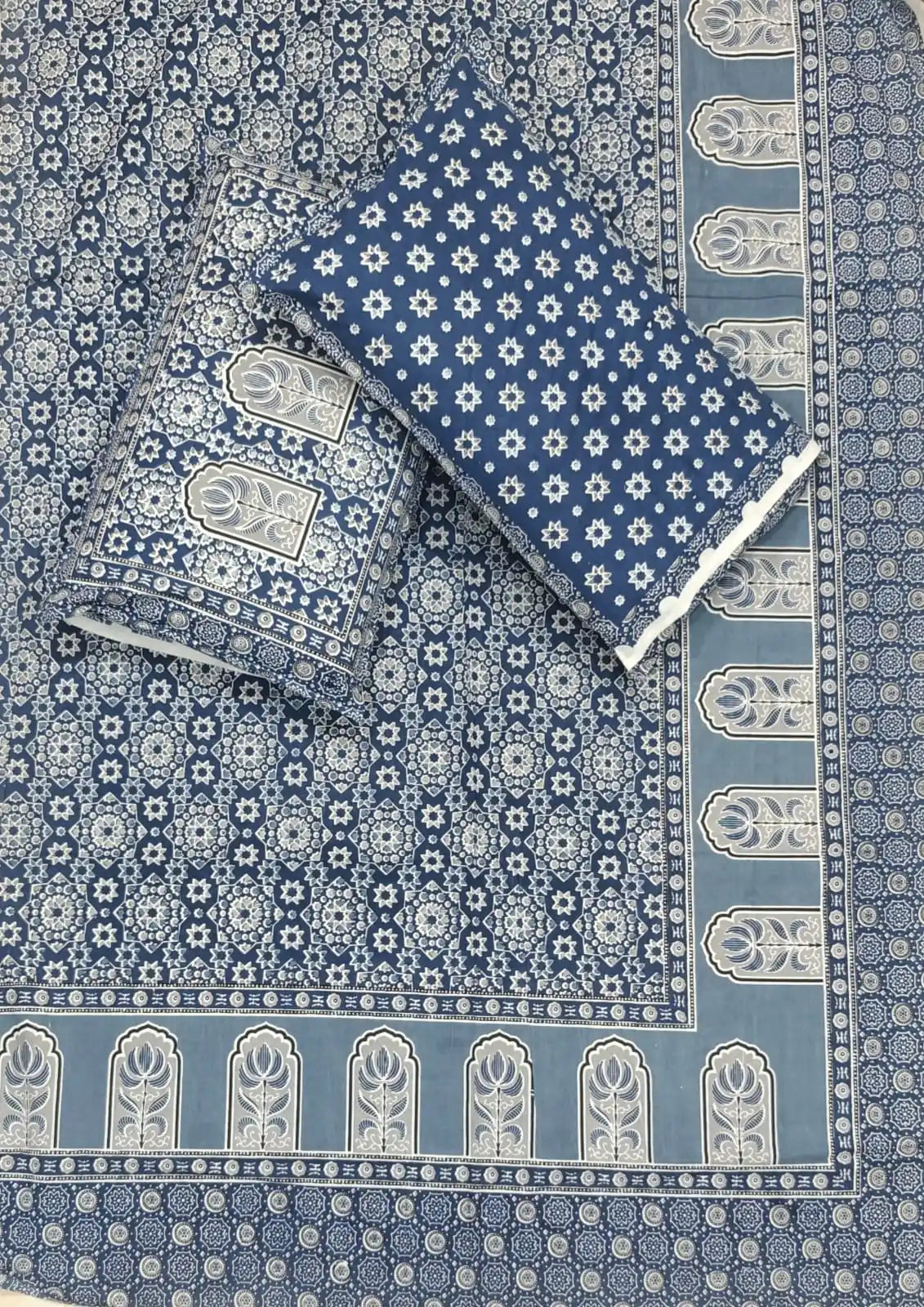 Super King Size Jaipuri Block Print Cotton Bedsheet 8x9 ft With 2 Pillow Covers by ASC Fashion Store
